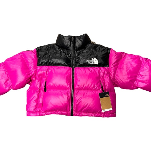 THE NORTH FACE Womens Nuptse Short Jacket Fuchsia Pink Black - Picture 3 of 16